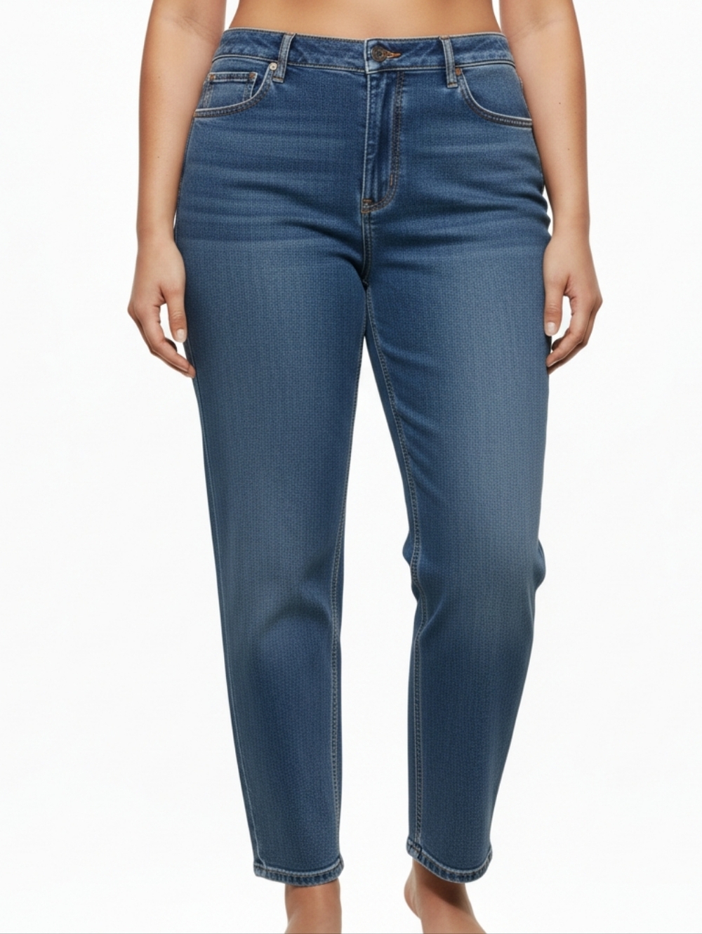 MNG Mango High Waist Mom Cropped Ankle Jeans Size 54 US 22 Medium Wash Comfort